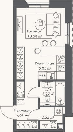 Планировка: Студия, 30,1 м²