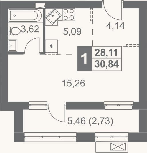 Планировка: Студия, 28,1 м²