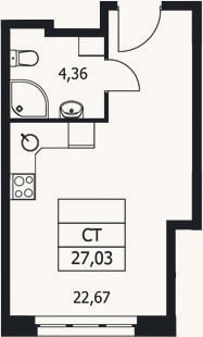 Планировка: Студия, 27 м²