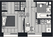 Планировка: 1-к, 23,8 м²