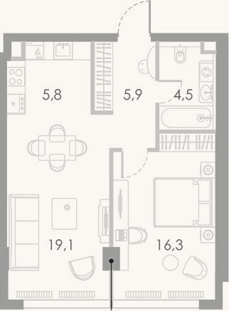 Планировка: 2-к, 51,6 м²