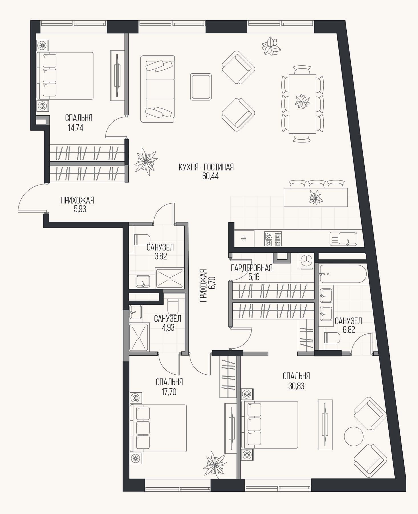 Планировка: 4+ к, 157,1 м²