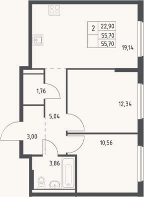 Планировка: 3-к, 55,7 м²