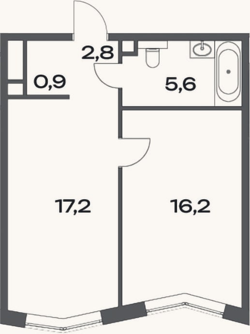 Планировка: 2-к, 42,7 м²