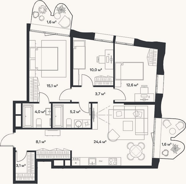 Планировка: 4+ к, 86,3 м²