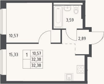 Планировка: 2-к, 32,4 м²