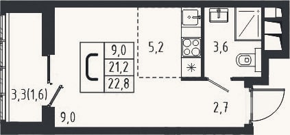 Планировка: Студия, 21,2 м²