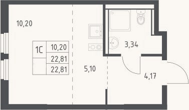 Планировка: Студия, 22,8 м²