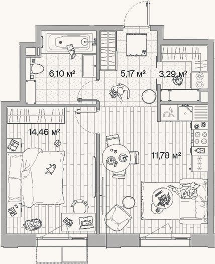Планировка: 2-к, 46,9 м²