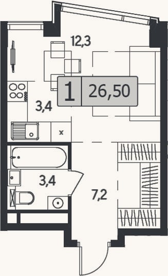 Планировка: Студия, 26,5 м²
