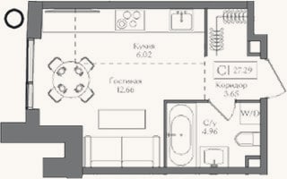Планировка: Студия, 27,3 м²