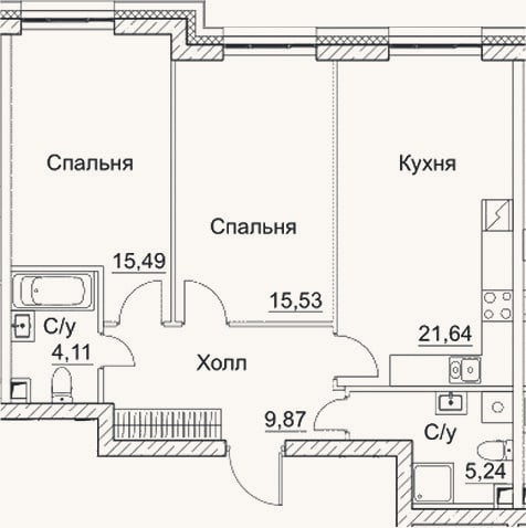 Планировка: 3-к, 71,9 м²