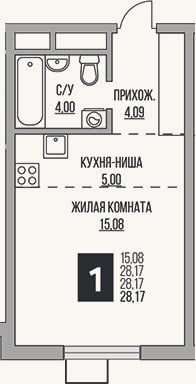 Планировка: Студия, 28,2 м²