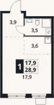 Планировка: Студия, 28,9 м²