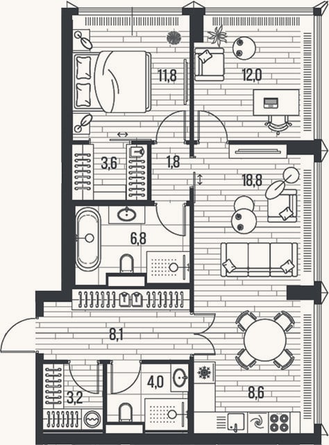 Планировка: 3-к, 78,7 м²