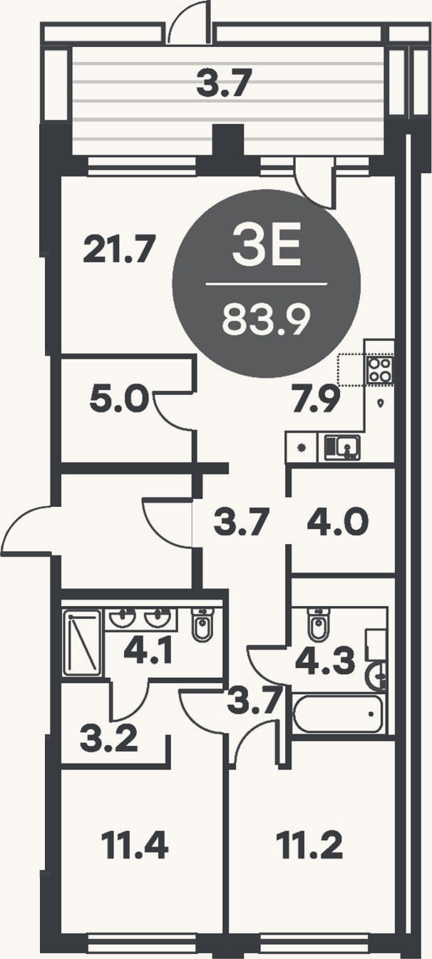 Планировка: 3-к, 80,2 м²