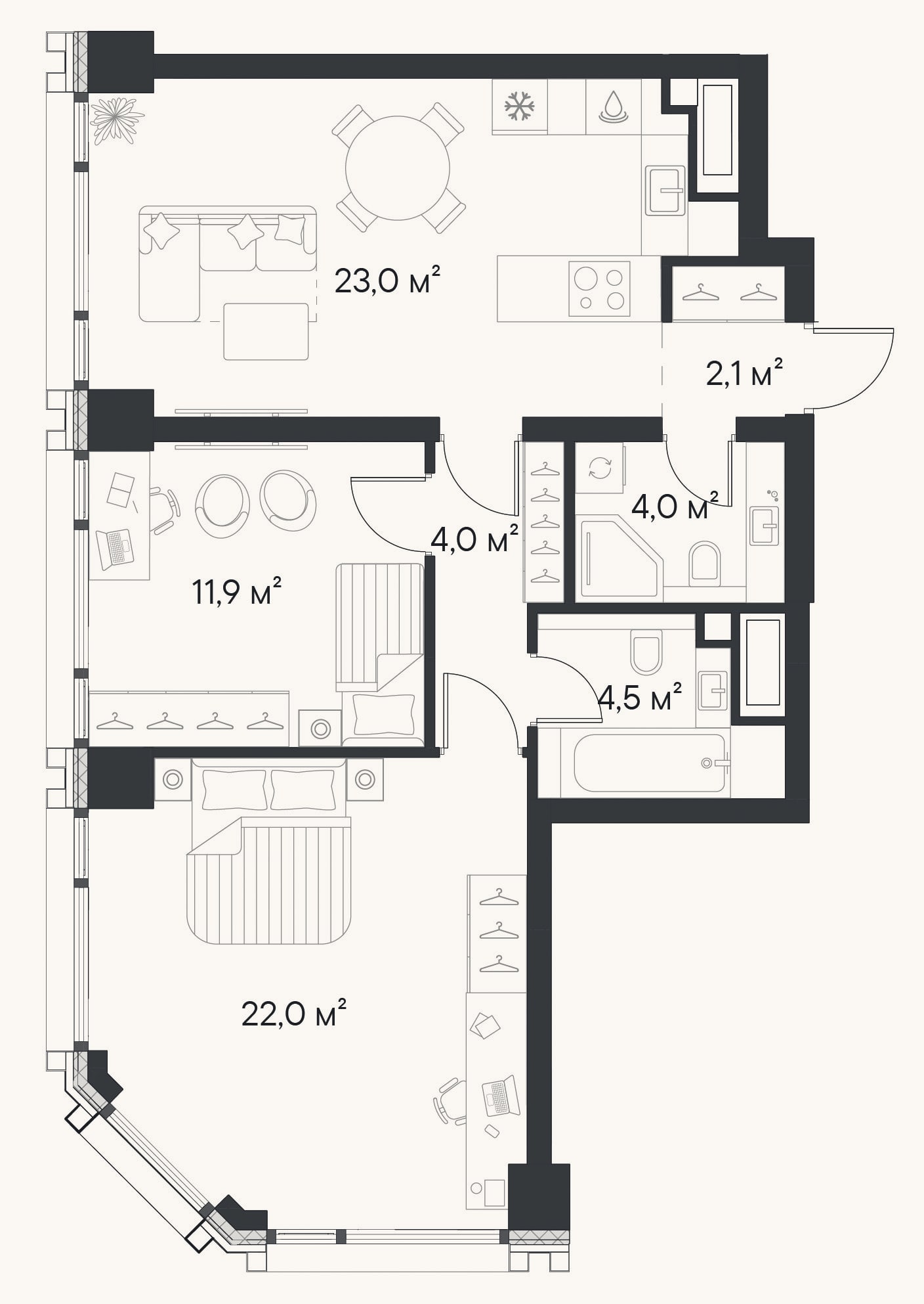 Планировка: 2-к, 71,5 м²