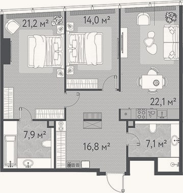 Планировка: 3-к, 89,1 м²