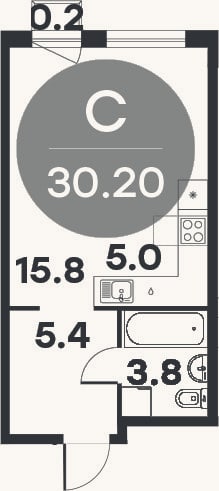 Планировка: Студия, 30 м²
