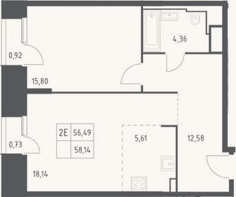 Планировка: 2-к, 56,5 м²