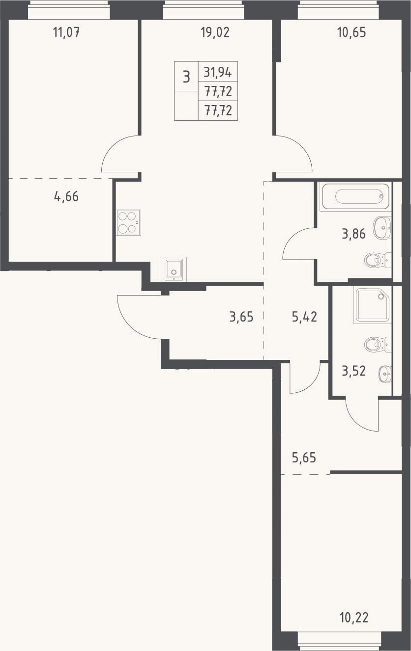 Планировка: 4+ к, 77,7 м²