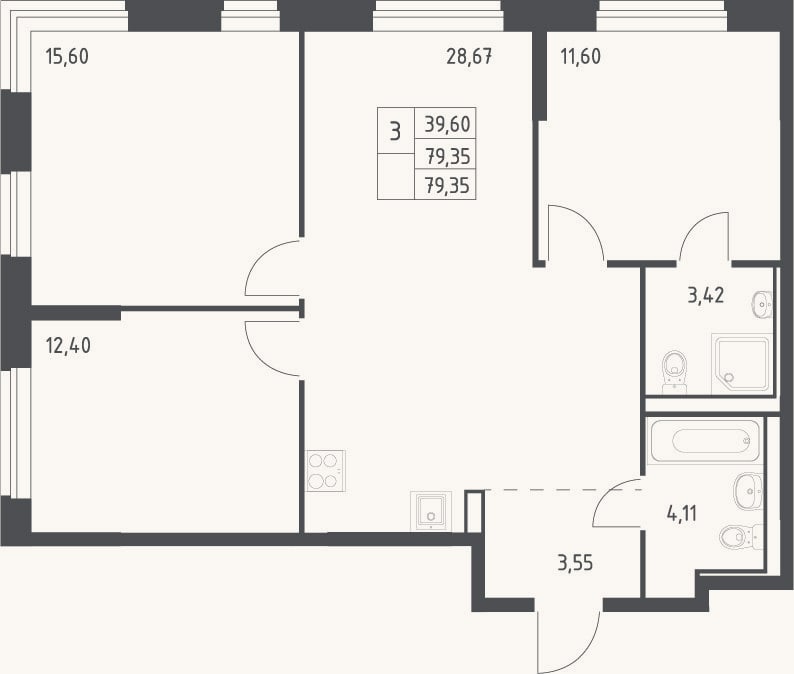 Планировка: 4+ к, 79,4 м²