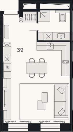 Планировка: Своб. план., 39,1 м²