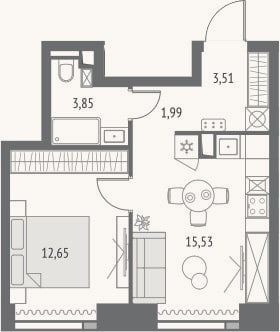 Планировка: 2-к, 37,5 м²