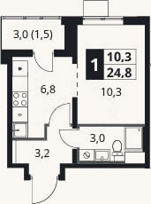 Планировка: Студия, 23,3 м²
