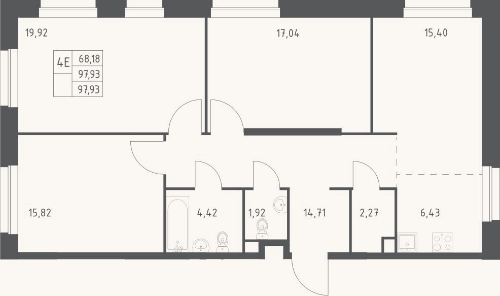 Планировка: 4+ к, 97,9 м²
