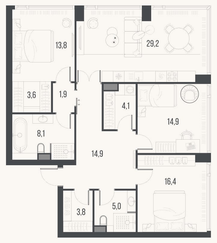 Планировка: 4+ к, 115,7 м²