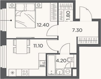 Планировка: 1-к, 36,8 м²