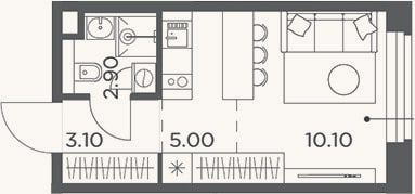 Планировка: Студия, 21,1 м²