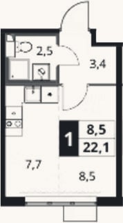 Планировка: Студия, 22,1 м²