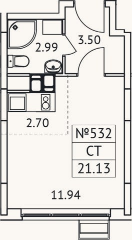 Планировка: Студия, 21,1 м²