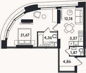 Планировка: 2-к, 48,5 м²