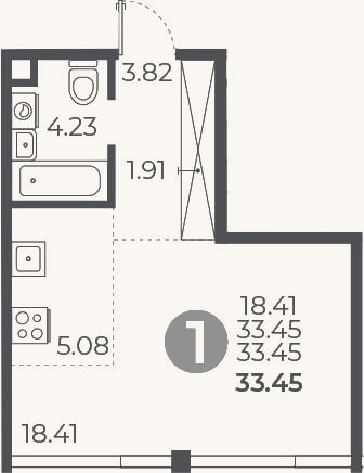 Планировка: Студия, 33,5 м²