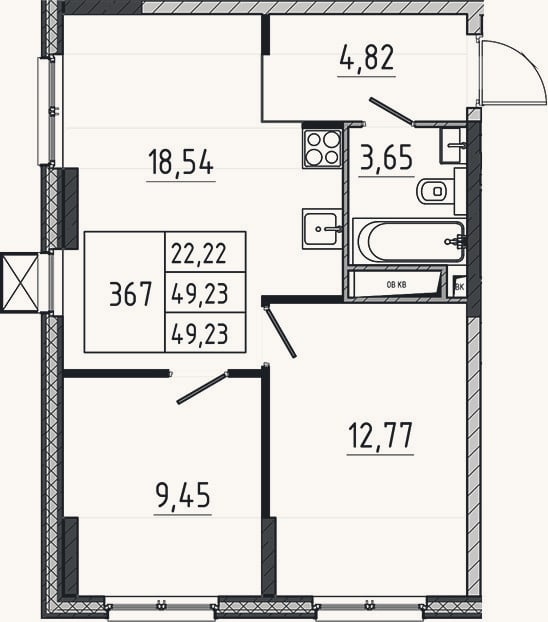 Планировка: 3-к, 49,2 м²