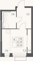 Планировка: Студия, 22,2 м²