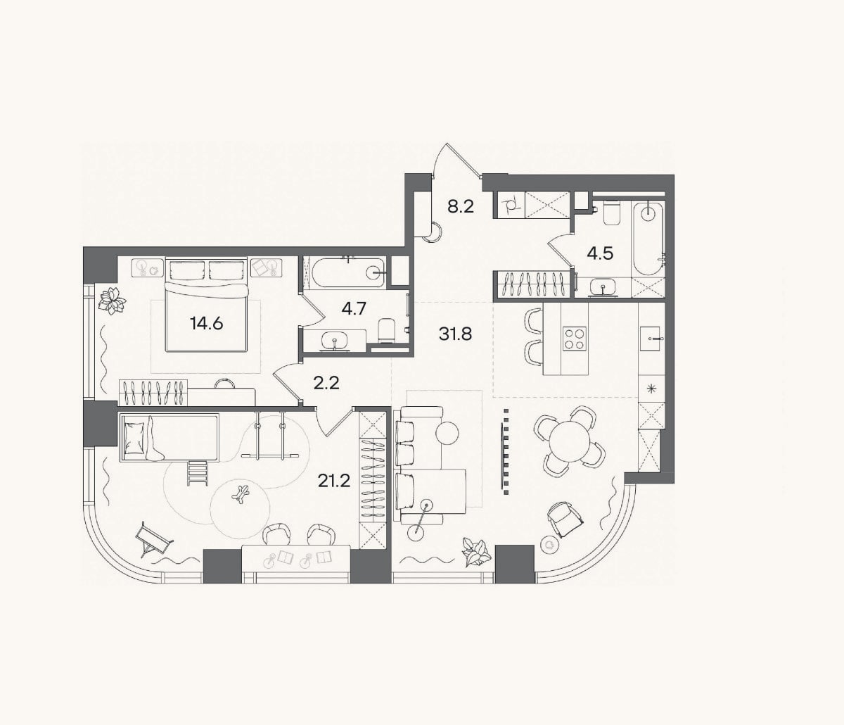 Планировка: 3-к, 87,2 м²