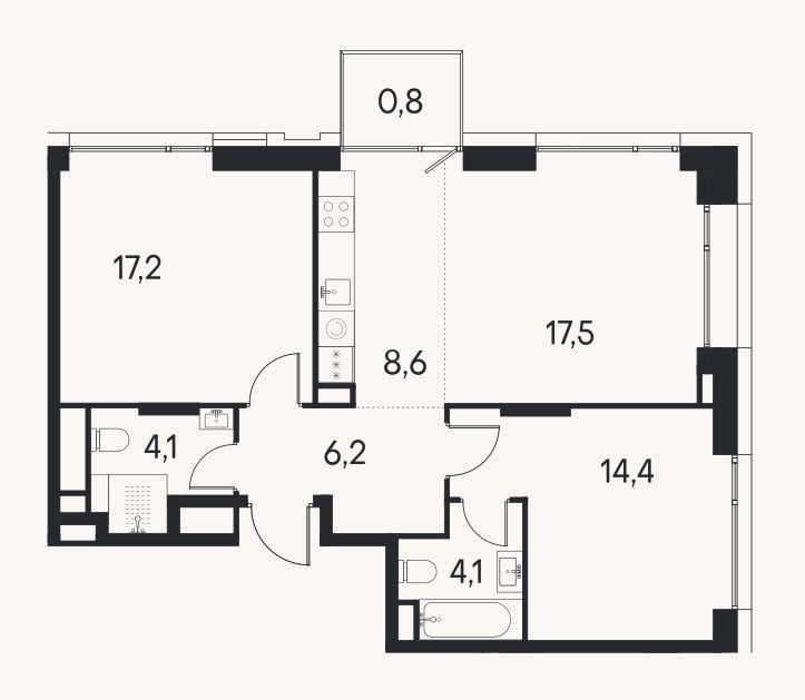 Планировка: 3-к, 72,1 м²