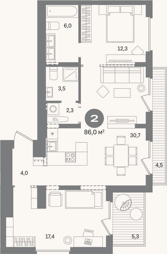Планировка: 2-к, 76,2 м²