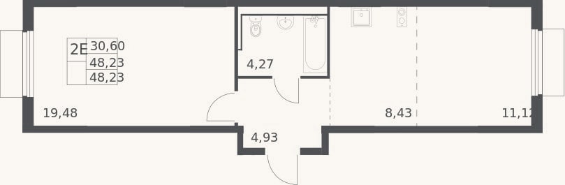 Планировка: 2-к, 48,2 м²