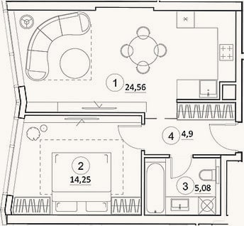 Планировка: 2-к, 48,8 м²