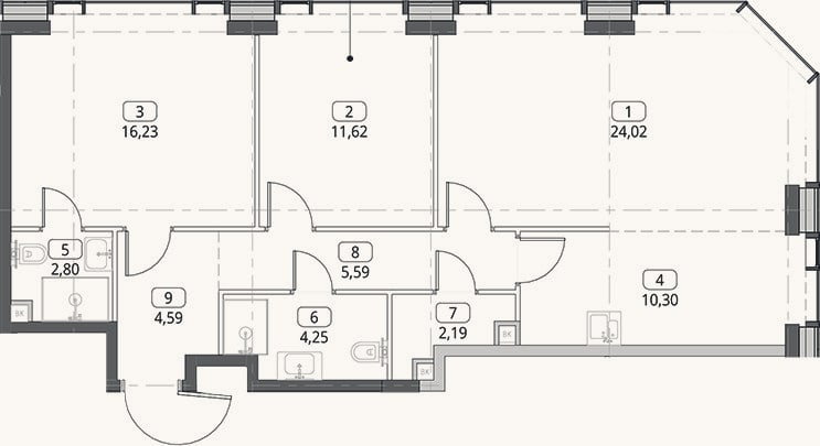 Планировка: 3-к, 81,6 м²