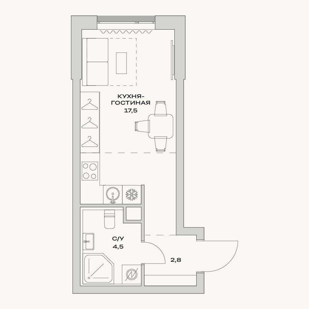 Планировка: Студия, 24,8 м²