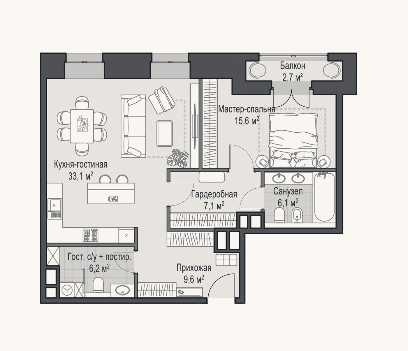 Планировка: 2-к, 78,2 м²