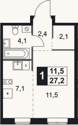 Планировка: Студия, 27,2 м²
