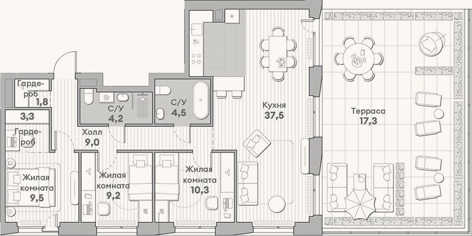 Планировка: 3-к, 89,3 м²
