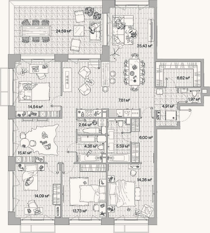 Планировка: 4+ к, 147,5 м²